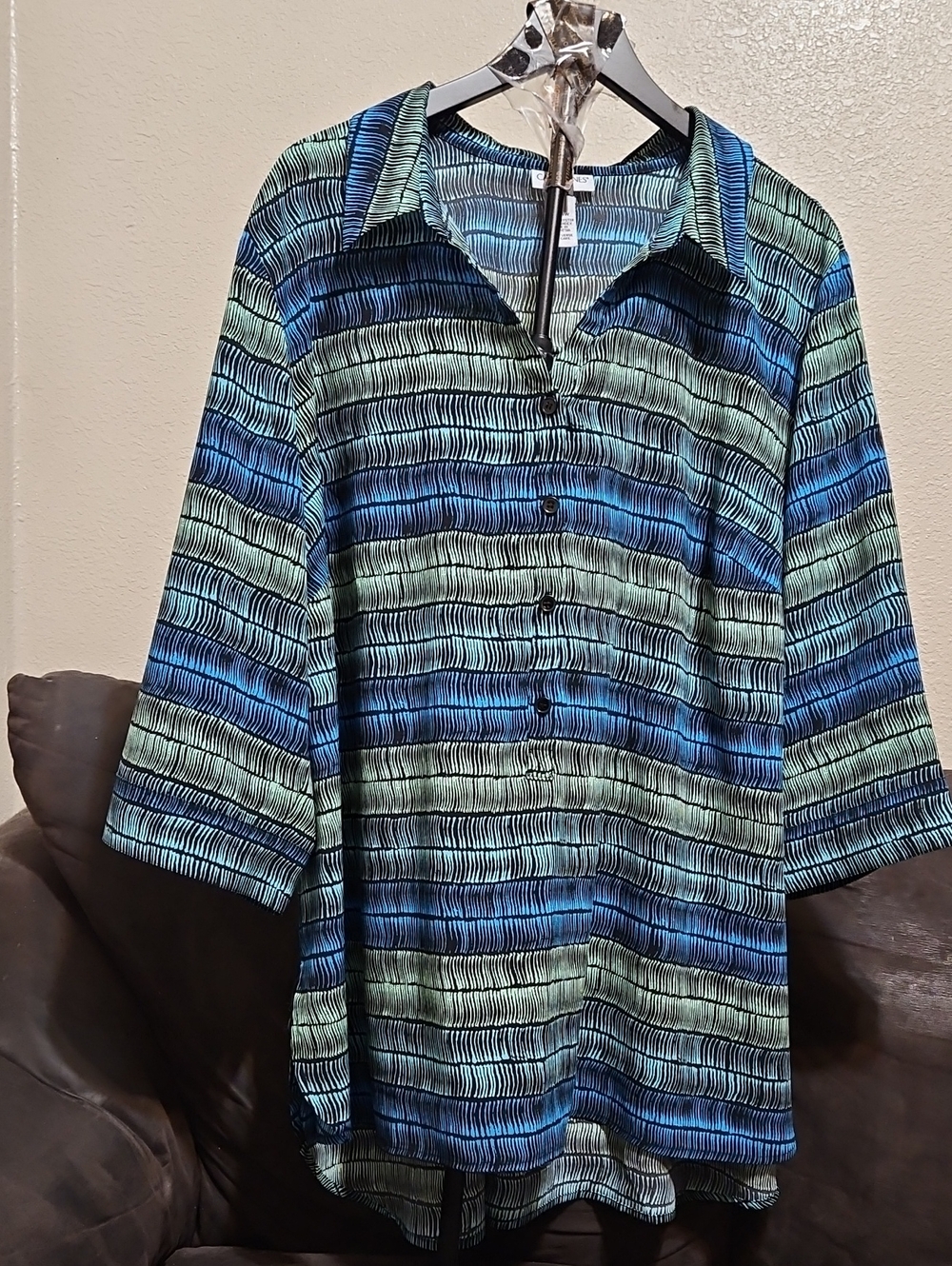 Catherines Blue & Green Horizontal Stripe Button-Down Shirt